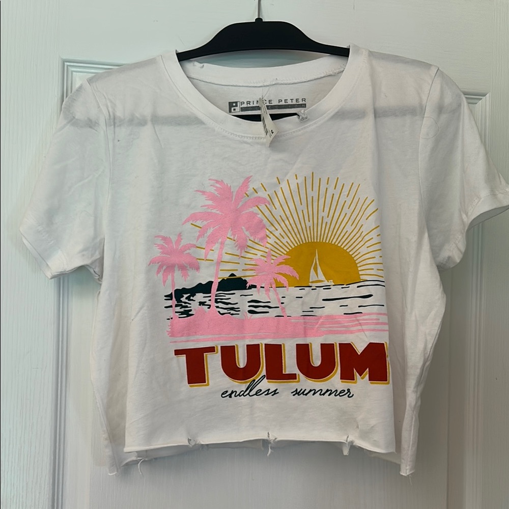 White Tulum Graphic Crop Tee by